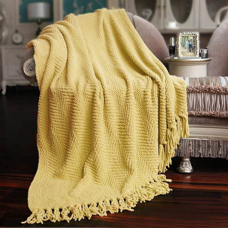 Home Soft Things Yellow Throw Blanket Knitted Tweed Throw 60'' x 80'', Jojoba Yellow, Super Soft Cozy Warm Comfortable Breathable Throw for Living Room Chair Couch Bed Sofa Bedroom Home DÃ©cor - Image 2